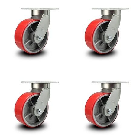 Service Caster 8 Inch Extra Heavy Duty Red Poly on Cast Iron Wheel Swivel Caster, 4PK SCC-KP92S830-PUR-RS-4